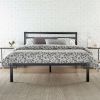 Metal Platform Bed Frame with Headboard and Wood Slats