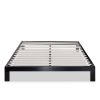 Modern Black Metal Platform Bed Frame with Wooden Slats