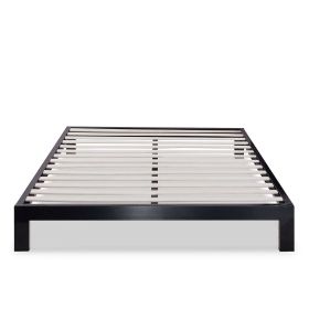 Modern Black Metal Platform Bed Frame with Wooden Slats (size: Queen)