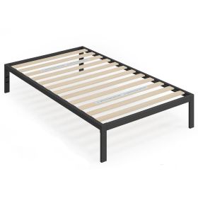 Metal Platform Bed Frame with Wood Slats Black (size: Twin)