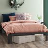 Metal Platform Bed Frame with Wood Slats Black