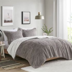 Reversible Soft Sherpa Faux Fur 2-Piece Comforter Set (Color: grey, size: twin/twin xl)