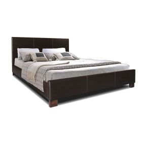 Dark Brown Faux Leather Upholstered Platform Bed Frame with Headboard (size: Queen)