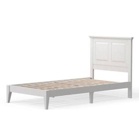 Traditional Solid Oak Wooden Platform Bed Frame with Headboard (Color: White, size: Twin)