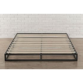 6-inch Low Profile Metal Platform Bed Frame with Wooden Slats (size: Queen)