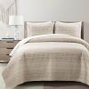 Scandinavian Chevron Beige Tan White Reversible Cotton Quilt Set