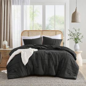 Microfiber Pleated Soft Washed Comforter Set (Color: black, size: King)