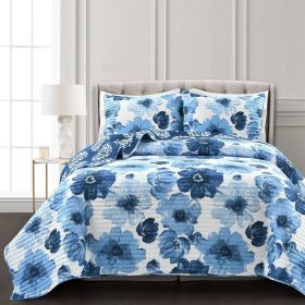 Flower Pattern Lightweight Polyester Microfiber Quilt Set (Color: Blue, size: full/queen)