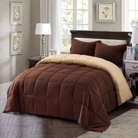 Traditional Microfiber Reversible 3 Piece Comforter Set (Color: brown, size: full/queen)