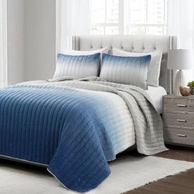 Lightweight Polyester Fabric 3 Piece Quilt Set (Color: blue grey, size: full/queen)