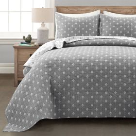 3-Piece Reversible Cotton Yarn Woven Quilt Set in Grey and White (size: full/queen)