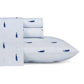 Coastal Beach 100-Percent Cotton Navy Blue White Stripe Sheet Set (size: Full)