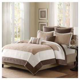 7-Piece Quilt Coverlet Bedspread Set (Color: ivory tan cream, size: full/queen)