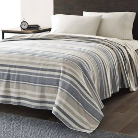 Navy Blue Tan Cream Chevron Stripe Lightweight Cotton Blanket (size: full/queen)