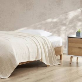 Lightweight 100-Percent Cotton Reversible Knit Blanket (Color: cream bone, size: full/queen)