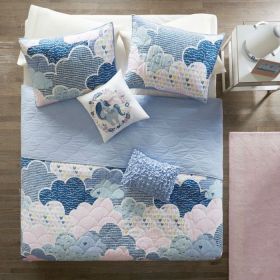 Kids Unicorn Clouds Quilt Coverlet Bedspread Set (Color: blue pink, size: full/queen)