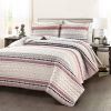 Lightweight Red Purple Black Tan Desert Stripe Reversible 3 Piece Quilt Set