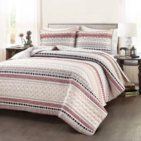 Lightweight Red Purple Black Tan Desert Stripe Reversible 3 Piece Quilt Set (size: full/queen)