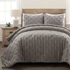 Soft Pleated Cotton 3 Piece Comforter Set (Color: grey, size: full/queen)