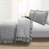 Grey White Stripe Ruffle Reversible 3 Piece Comforter Set