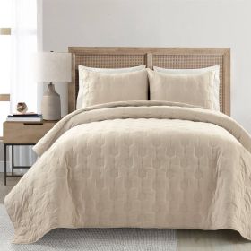 Hexagon Pattern Lightweight Textured Cotton 3 Piece Quilt Set (Color: Beige, size: full/queen)