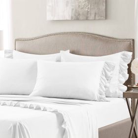 6-Piece White Microfiber Sheet Set with Ruffled Edges (size: King)