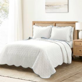 Scalloped Edge Reversible Lightweight Quilt Set (Color: Blue, size: full/queen)