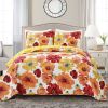 Red Orange Flowers Lightweight Polyester Microfiber Quilt Set
