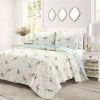 Reversible Polyester Lightweight Floral Birds 3 Piece Quilt Set