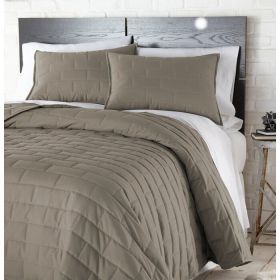 Modern Brick Stitch Microfiber Reversible Comforter Set (Color: taupe, size: twin/twin xl)
