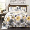 White Yellow Grey Flowers Lightweight Polyester Microfiber Quilt Set