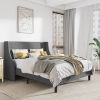 Linen Blend Upholstered Platform Bed with Wingback Headboard