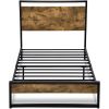 Metal Wood Platform Bed Frame with Industrial Headboard