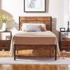 Industrial Platform Bed Frame with Wood Slatted Headboard