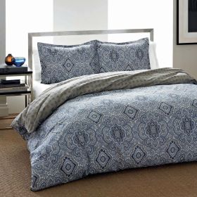Twin size 2-Piece Cotton Comforter Set with Blue Gray Medallion Pattern (size: Twin)
