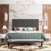 Linen Upholstered Platform Bed with Button-Tufted Headboard