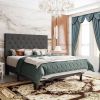 Linen Upholstered Platform Bed with Button-Tufted Headboard