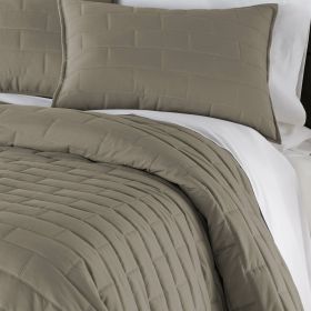 King/Cal King Modern Brick Stitch Microfiber Reversible 3 Piece Comforter Set in Taupe (Color: taupe, size: king/cal king)
