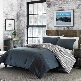 100% Cotton Reverse Plaid Comforter Set (Color: grey white, size: King)