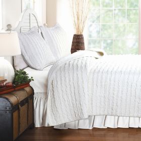 100% Cotton Quilt Set Ruffled (Color: White, size: Twin)