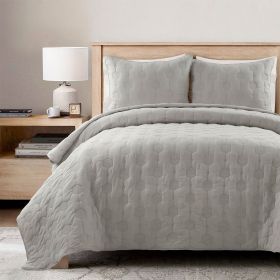 Lightweight Textured Cotton 3 Piece Quilt Set (Color: grey, size: full/queen)