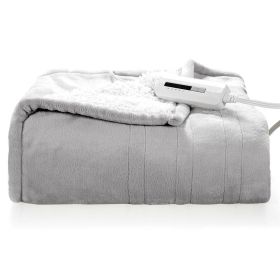 Heated Electric Sherpa Throw Blanket (Color: grey white)