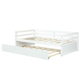 Dorm Style Trundle Daybed Platform Bed Frame (Color: White, size: Twin)