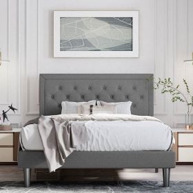 Adjustable Height Platform Bed Frame Upholstered Headboard (Color: DARK GREY, size: King)