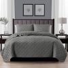 3-Piece Dark Grey Polyester Microfiber Diamond Quilted Quilt Set