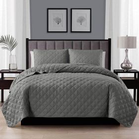 3-Piece Dark Grey Polyester Microfiber Diamond Quilted Quilt Set (size: King)