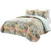 3-Piece FarmHouse Teal Floral Cotton Reversible Quilt Set
