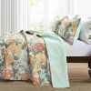 3-Piece FarmHouse Teal Floral Cotton Reversible Quilt Set