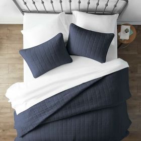 Microfiber Farmhouse Coverlet Bedspread Set (Color: navy, size: twin/twin xl)