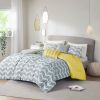 Reversible Comforter Set in Grey White Yellow Chevron Stripe